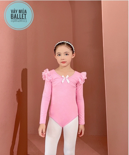 Set áo váy múa tiên nơ lưng sao dài tay (hồng, trắng)