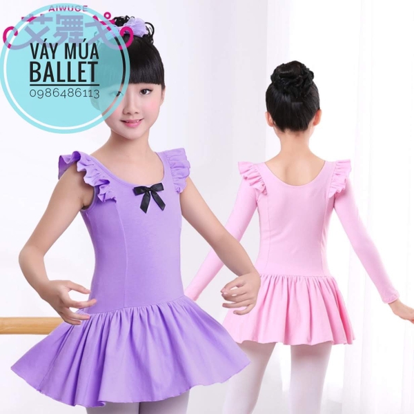 Váy tập múa bèo vai nơ dài tay