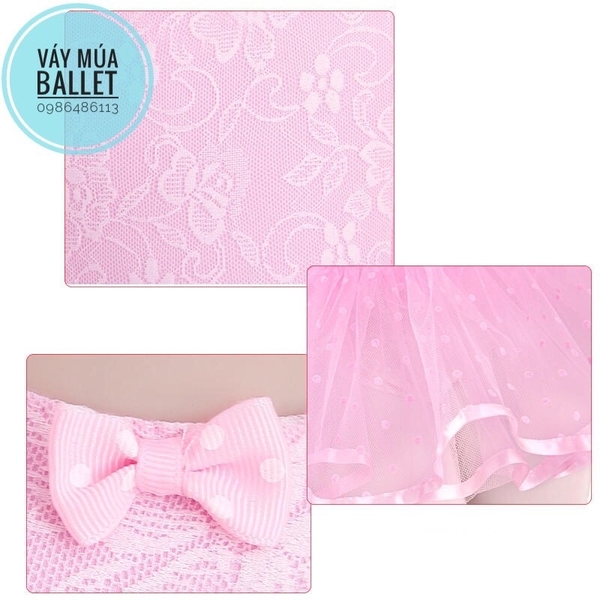 Váy múa phối ren tay ngắn tím