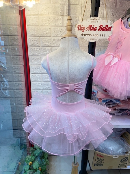 Váy múa 2 dây girl nơ lưng lấp lánh