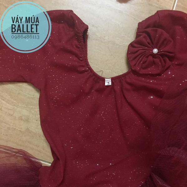 Váy múa cổ tròn tay lỡ đỏ đô