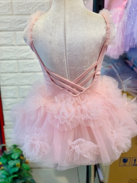 Váy múa cotton đá dây hoa voan mềm