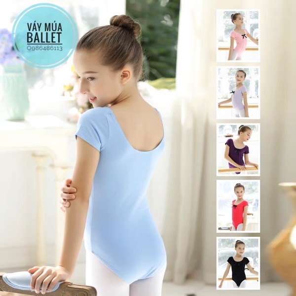 Áo tập múa gân nơ tay ngắn (hồng, xanh, đen, tím)