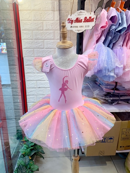 Váy múa girl tiên cầu vồng hồng