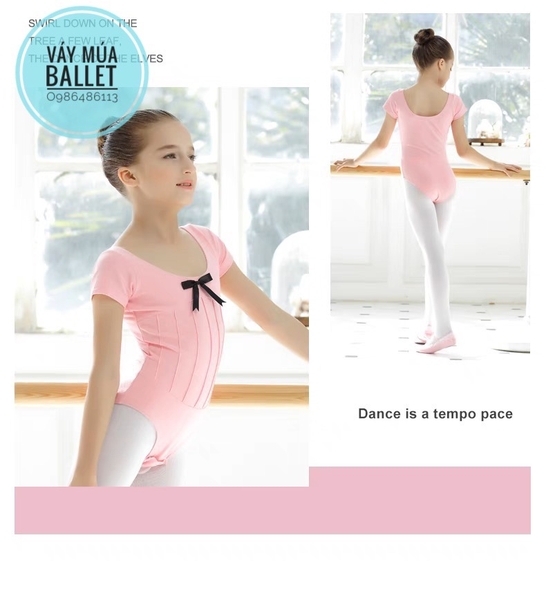 Áo tập múa gân nơ tay ngắn (hồng, xanh, đen, tím)