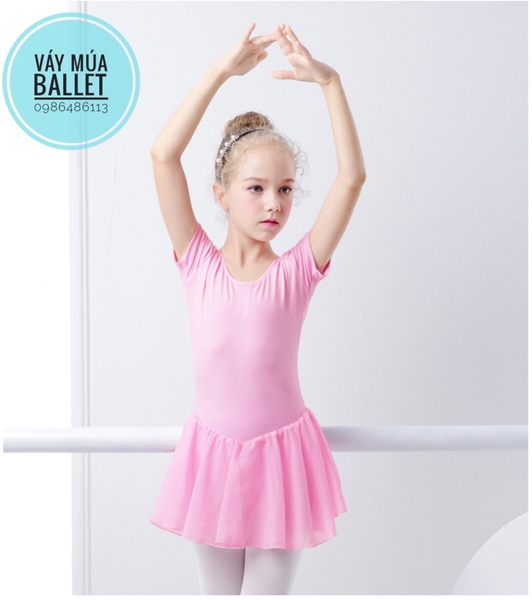 Váy tập chân voan tay ngắn kem