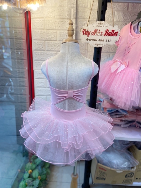 Váy múa 2 dây girl nơ lưng lấp lánh