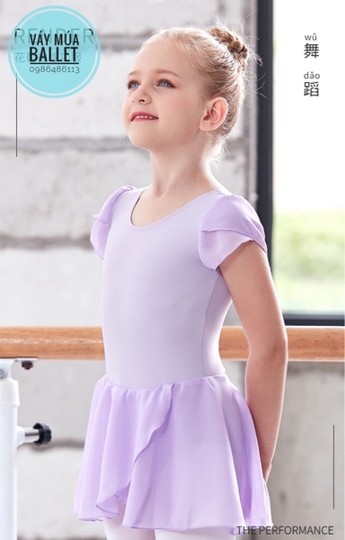 Váy tập múa tay búp voan chéo tím