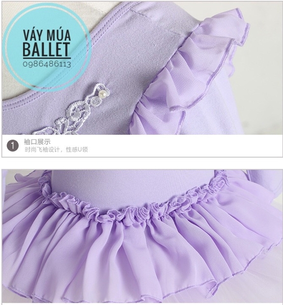 Váy múa tiên bèo thêu dài tay màu hồng, màu tím