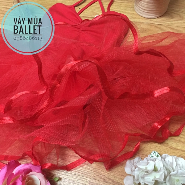 Váy múa 2 dây 3 tầng màu đỏ