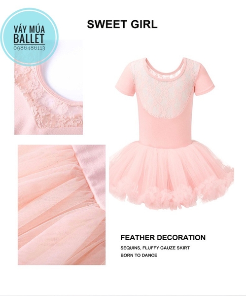 Váy múa ren tutu ngắn tay (hồng, xanh, đen)