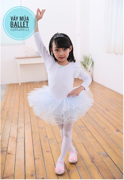 Váy múa tiên dài tay phối màu trắng, hồng