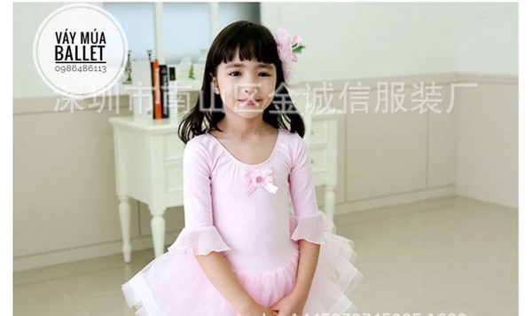 Váy múa tay loe lỡ màu hồng