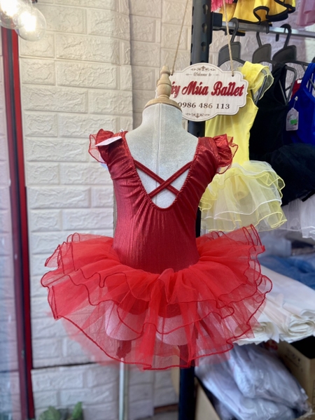 Váy múa tay tiên hoa nhũ đỏ