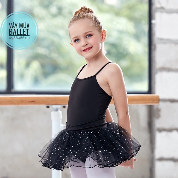 Váy múa 2 dây sao lấp lánh (đen, tím, hồng)