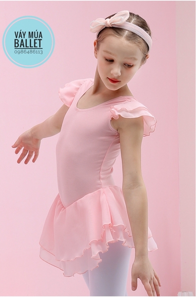 Váy tập múa 2 tầng voan (xanh, hồng nude)
