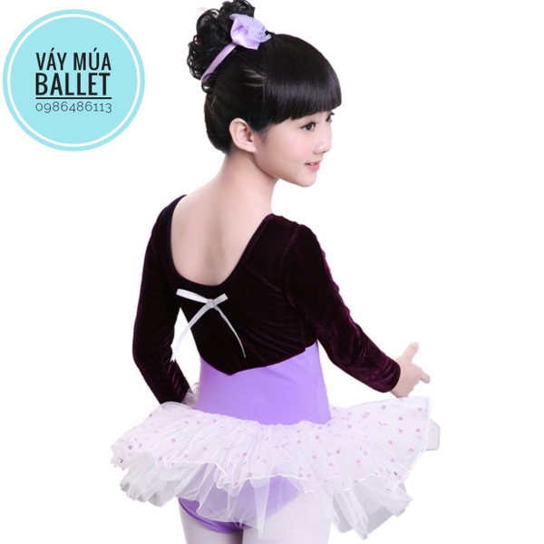 Váy múa tay phối nhung tím