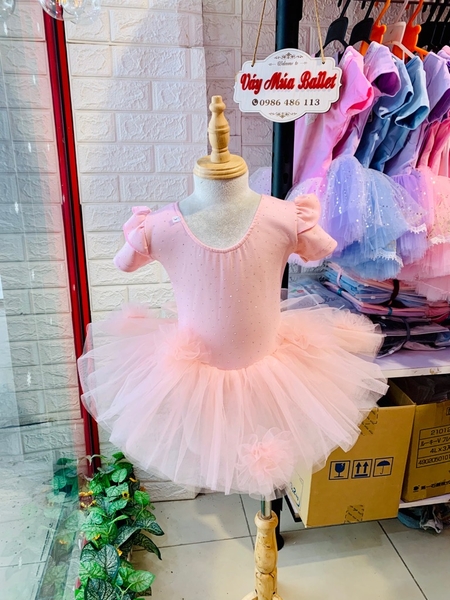 Váy múa cotton đá tiên ngắn voan hoa bồng