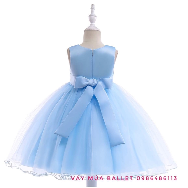 Váy công chúa hoa ngực 3D màu vàng, hồng, xanh