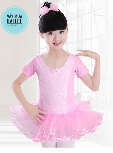 Váy múa phối ren tay ngắn tím