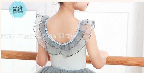 Set áo váy múa viền bèo cổ (xanh, hồng)