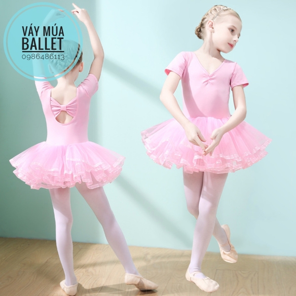 Váy múa nơ lưng viền chân váy tay ngắn