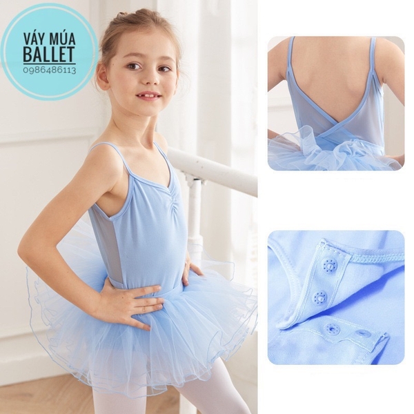 Set áo váy múa 2 dây vạt chéo lưng (tím, xanh, hồng)