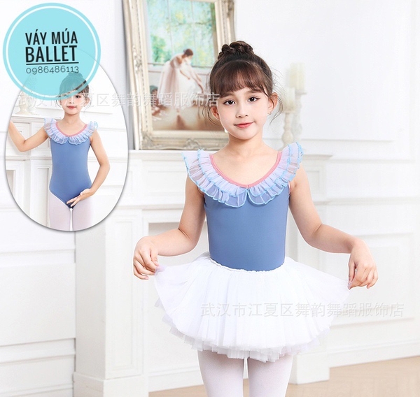 Áo tập múa viền bèo cổ (ko chân váy) xanh, hồng