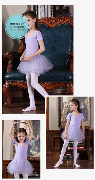 Váy múa ballet ngắn tay (hồng, tím, trắng, đậm)