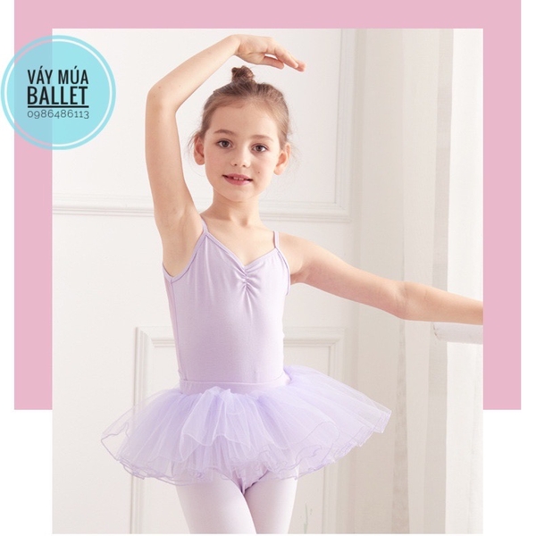 Set áo váy múa 2 dây vạt chéo lưng (tím, xanh, hồng)