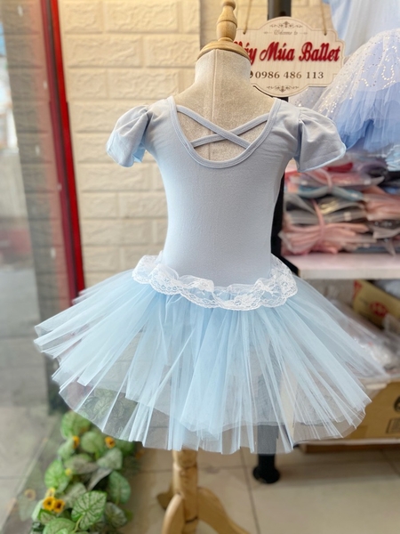 Váy múa phối ren ngực bèo tay búp (hồng, xanh, vàng)