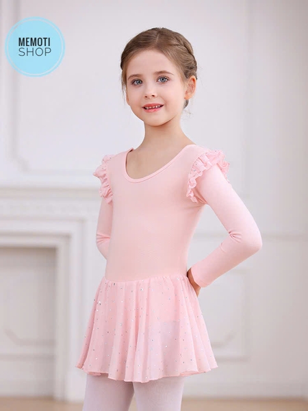 Váy tập múa tiên nơ lưng sao dài tay (tím, xanh, hồng)