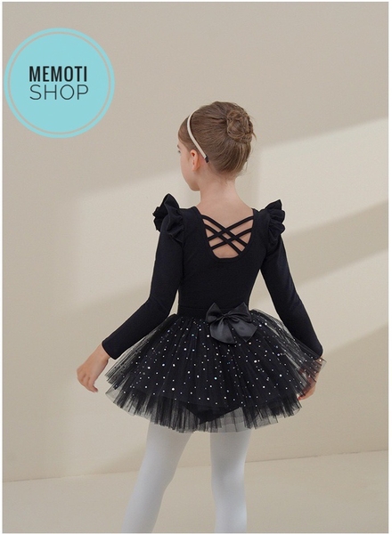 Set áo váy múa tiên đan sao dài tay đen