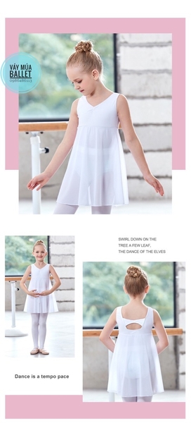 Váy tập múa ba lỗ phối voan dài thân (tím, xanh, hồng, đen)