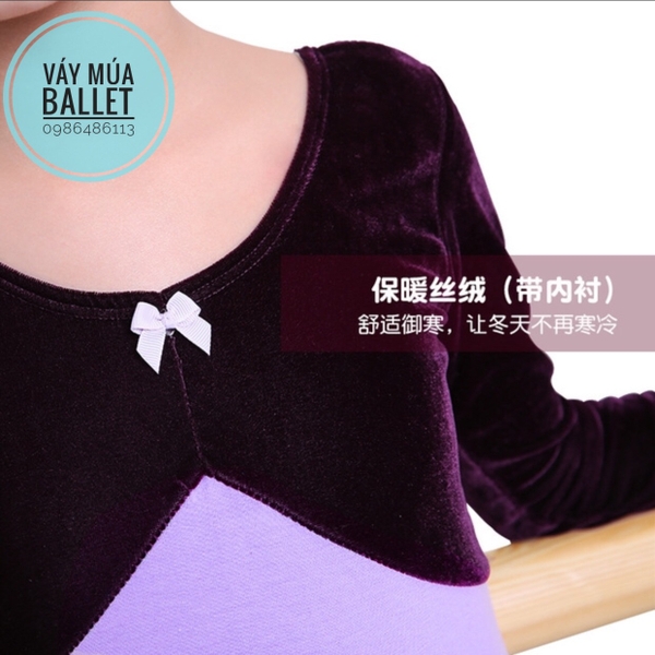 Váy múa tay phối nhung tím
