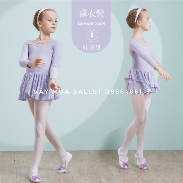 Váy tập múa ren tầng dài tay