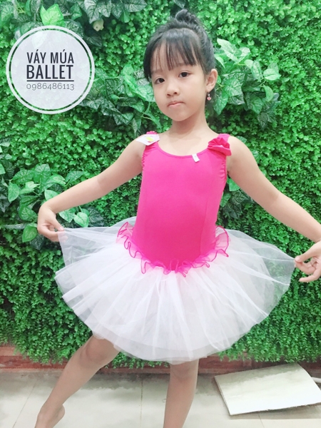 Váy múa hồng bèo phối trắng