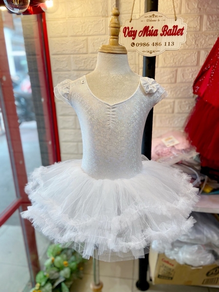 Váy múa tay tiên thun lấp lánh tutu trắng