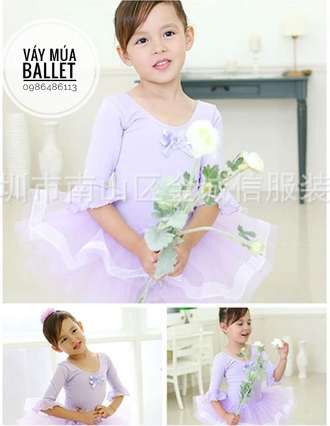 Váy múa tay loe lỡ tím