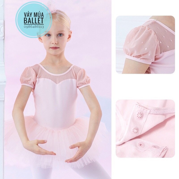 Váy múa phối von tay bồng (xanh, hồng, nude)