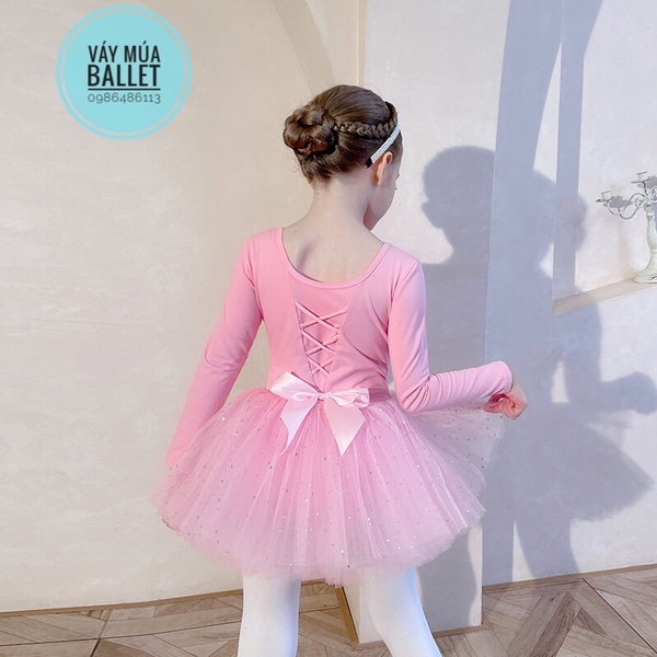 Váy múa đan lưng sao dài tay (hồng, xanh, vàng, tím, cam)