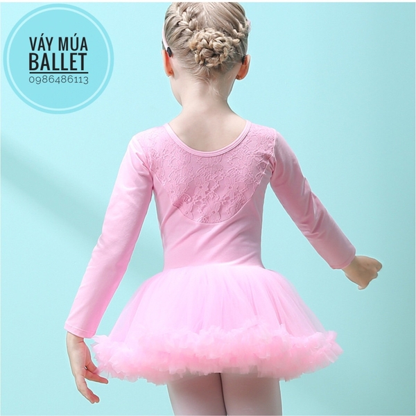 Váy múa ren tutu dài tay (hồng, tím)