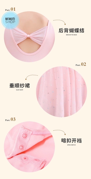 Váy tập múa tiên nơ lưng sao dài tay (tím, xanh, hồng)