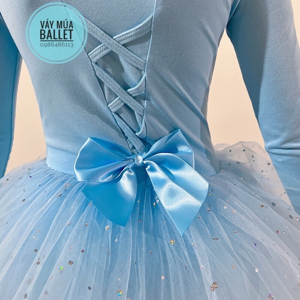 Váy múa đan lưng sao dài tay (hồng, xanh, vàng, tím, cam)