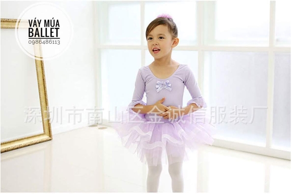 Váy múa tay loe lỡ tím