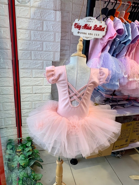 Váy múa cotton đá tiên voan hoa bồng