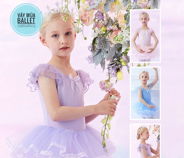 Váy múa tiên nơ viền new (tím, xanh, hồng)