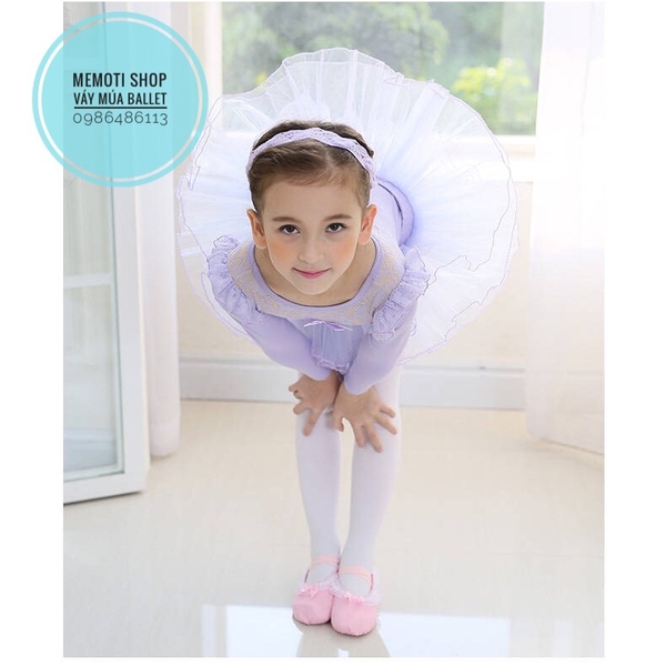Set váy múa ren nơ dài tay (tím, hồng)