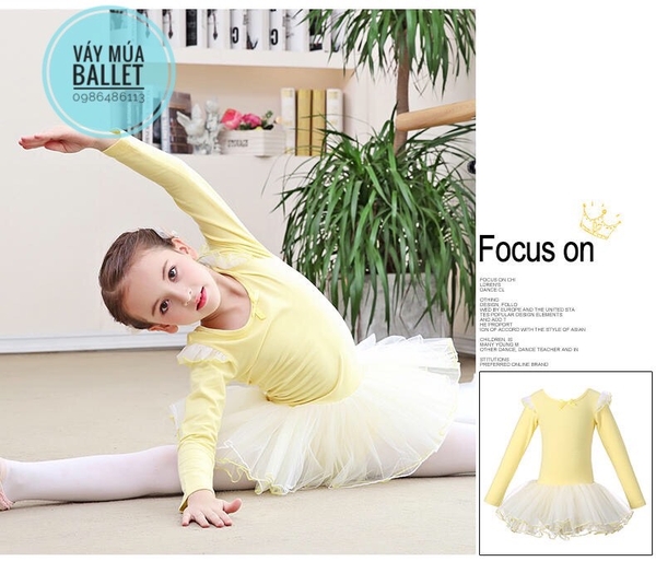 Váy múa tiên dài tay màu hồng, xanh coban, vàng, hồng đậm