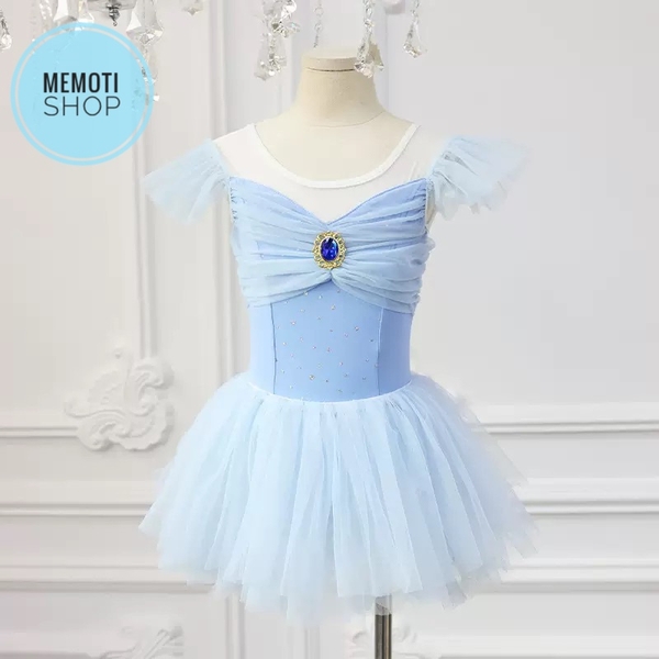 Set áo váy múa tiên nơ ngực (hồng, xanh, vàng)